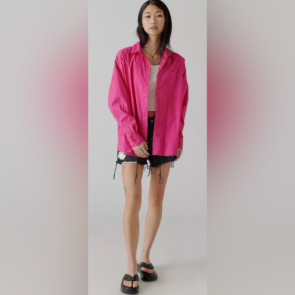 BDG Urban Outfitters Pink Oversized Button-Through Collared Shirt Size SP Hi Low